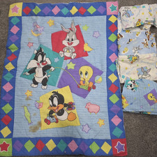 Vintage Baby Looney Tunes Bedding set with Blanket sheet pillow case 1997 picture