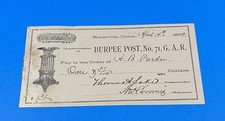 1899 G.A.R. Signed Quartermaster Check from Rockville, CT picture