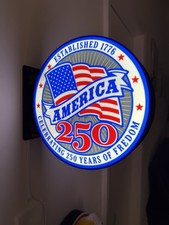 America 250 Round LED Wall Light Sign Lamp, Blue/White/Red Plastic, 12V picture