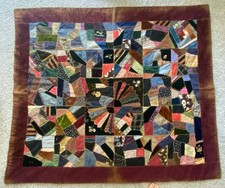Antique Victorian Crazy Quilt Satin Silk Velvet Embroidered 55x65 Beautiful Soft picture
