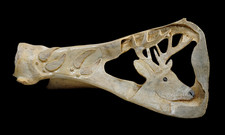 Vintage Hand-Carved Stag on Bone - Openwork Folk Art Relief, Signed R.V.B. picture
