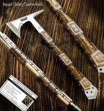 IMPACT CUTLERY RARE CUSTOM D2 FULL TANG  ART TOMAHAWK AXE HATCHET KNIFE  picture
