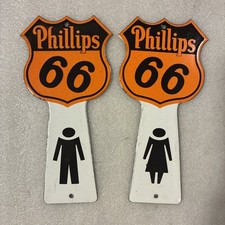 Phillips 66 Porcelain Gas Station Sign Pair Restroom  Bathroom Key Holder picture