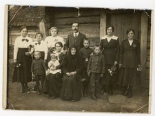 Antique Photo Eastern European Family Portrait c.1910s Funeral Rural Village picture