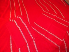 Vintage Cloth Christmas tablecloth red with gold thread accent and 8 napkins picture