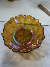 Vintage Amber Carnival Glass Marigold Footed Serving Bowl picture