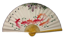 Large 63*35.5 Inch Oriental Wall Hanging Folding Fan with Handpainted Coyfish picture