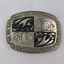 Western Belt Buckle Two Tone Quad Small Silverstone And Black Fits 1 Inch Belt picture
