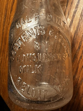 Clear Embossed Glass Pint Milk Bottle, Massillon OH Stark County picture