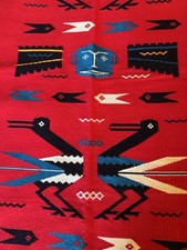Vintage Handmade Native American US Red Tapestry Textile Bird Motif 47x24 picture