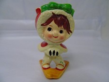 Vintage Lefton Christmas Girl on Skiis Figurine Candle Holder a392 picture