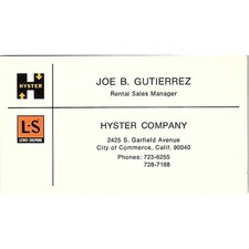 Hyster Sales Company Joe B. Gutierrez City of Commerce CA Business Card SB4-B4 picture