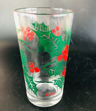 vtg holly drinking glass holly & Berries clear Christmas 5