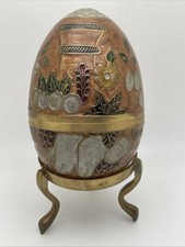 Enameled Cloisonne Brass Egg Trinket Box with brass stand Made In India picture
