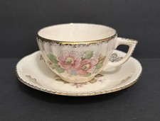 Vtg. Homer Laughlin Queen Esther Footed/Scalloped Cup & Saucer Set picture