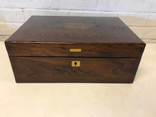 Antique 19thC Victorian Rosewood Writing Slope Lap Desk Tunbridge Inlay Box Felt picture