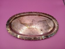 SILVER Over COPPER OVAL TRAY Embossed Ruffled Edge (9.6