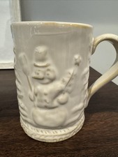 Williams-Sonoma Embossed Ivory Mug w/Snowman & Christmas Trees 25A picture