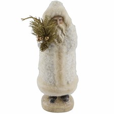 Primitive Belsnickle White Fleece Santa Claus Figure Holds Gold Branch 10