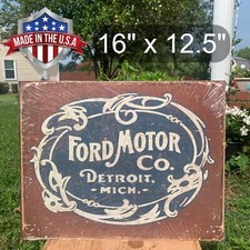 Vintage Ford Motor Company Detroit Metal Classic Sign Garage Historic Old Logo picture