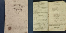 1813 antique MATH CYPHER SCHOOL COPYBOOK folk art boat sketch JOHN LIVEZEY penna picture