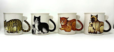 Vintage J.S.N.Y. Cat Mugs Set -4 Taiwan Tail Handles Tabby Siamese Tuxedo Orange picture