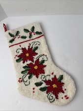 Vintage Poinsettia Hand Hooked Christmas Stocking picture