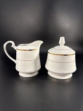 Vintage ROYAL MAJESTIC Fine China Sugar Bowl Creamer D'OR 011 Gold Trim picture