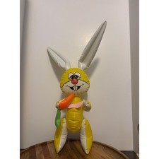 Vintage Yellow Inflatable Easter Bunny Rabbit with Carrot Decor 24 Inch Prop picture