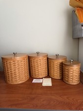 Longaberger Canister Basket Set W/ Sealed Storage Containers& Woodcraft’s Lids picture