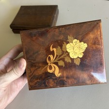 Vintage Reuge Swiss Music Box Italian Inlaid Wood Sunrise Sunset Working Jewelry picture