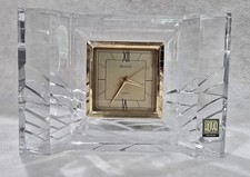 Vintage Bulova Hoya Crystal Quartz Desk Clock Heavy Art Glass Japan - No Chips picture