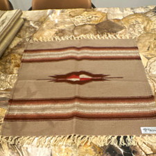 Vintage Chimayo Style Native American Brown Striped Rug Textile w/ Fringe picture
