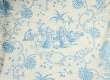 Vtg Pacific Mills Tropical Indie Blue Toile QUEEN FLAT Sheet 50/50 Cotton/Poly picture
