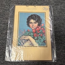 1926 Lady With Flowers Painting NEW Package Wall Hanging 15’X10’ Antique Advert picture