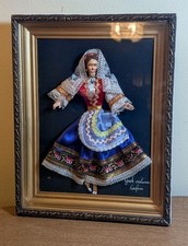 Vtg Greek Costumes Framed  Art Doll Dancer Amalia Cats Souvenir Greece Shadow  picture
