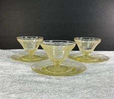 VTG Set 3 Hazel Atlas Florentine Sherbet Cups Saucers Yellow Depression Glass picture
