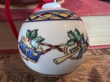 Vtg Villeroy & Boch Magic Christmas Holly Ball Ornament Rd Drum French Horn 2.75 picture