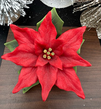 Porcelain Poinsettia Christmas Figurine Red & Green picture