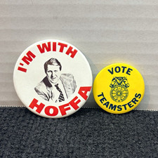 Vintage Union Pinback Button Lot of 2 Teamsters “I’m With Hoffa” Vote Teamsters picture