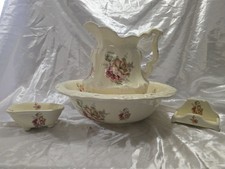 Vintage VB Athena California 4 Pc Floral Pitcher Basin Razor Soap Set picture