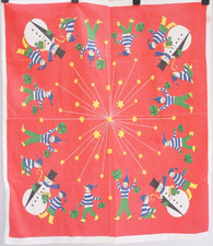 Vintage 50s Rare Swedish Snowman Print Christmas Tablecloth Mid Century  picture
