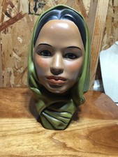 VTG Chalkware Female Head Bust Middle Eastern Hijab Head Dress Scarf picture