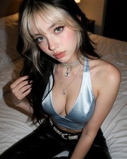 Blonde Black Hair Busty Model Glamour Satin Halter 8x10 Photo Print - 72547 picture
