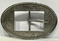 Vintage TRAILS WEST Sterling Overlaid Belt Buckle Oval Floral Western picture