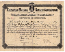 VTG 1913 UNION ELECTRIC LIGHT & POWER CO CERTIFICATE OF MEMBERSHIP BENEFIT ASSN picture