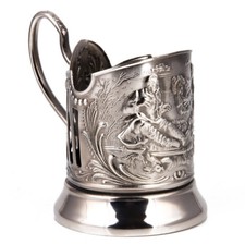 Nickel Plated Tea Glass Holder with Hunters.Russian Podstakannik picture