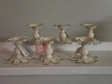 Lot of 6 Shabby Chic Metal Candlesticks White Distressed Floral Candle Holders  picture