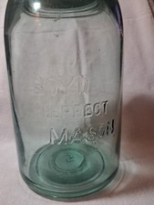 Antique Boyd Perfect Mason Qt Block Letters Blue Green W Lid Chipped Bubbley  picture