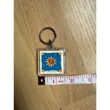 Vintage Chicago Sun Keychain Celestial Souvenir Square Metal Key Ring picture